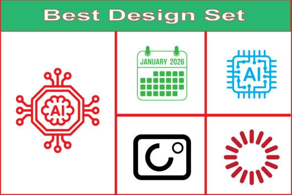 Artificial Intelligence Icon Design Set for Graphics and Crafts