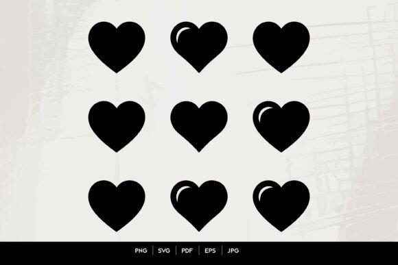 Black Heart Icons Set for Graphics and Crafts