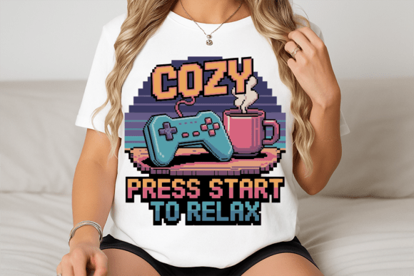 Cozy Gaming Relax with Coffee and Controller Graphics