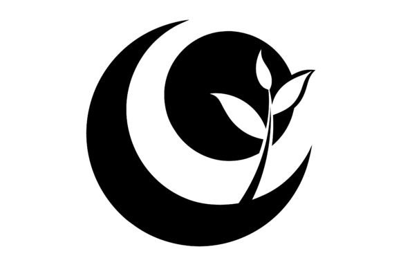 Crescent Moon Shaped Leaf Around a Plane Graphics for Crafts