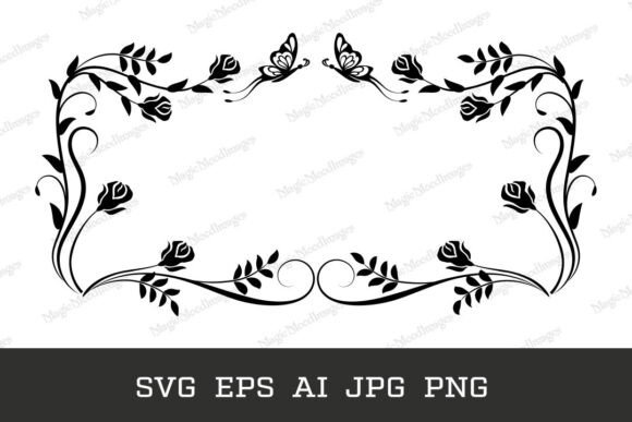 Floral Border Frame Roses Butterflies Graphics