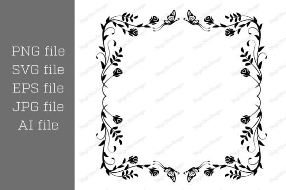 Floral Frame with Roses and Butterflies