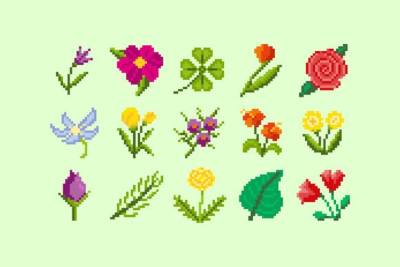 Floral Pixel Art Graphics for Digital Sellers