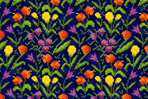 Floral Pixel Graphics for Crafting