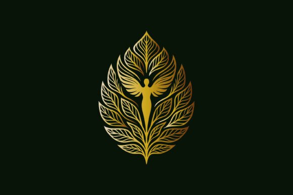 Golden Angel Wing Logo Leaf Fairy Graphics