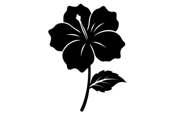Hibiscus Clip Art Black Silhouette Graphics for Crafts
