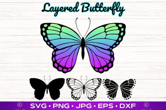 Layered Butterfly 3D SVG Clipart PNG for Print Templates and Graphics