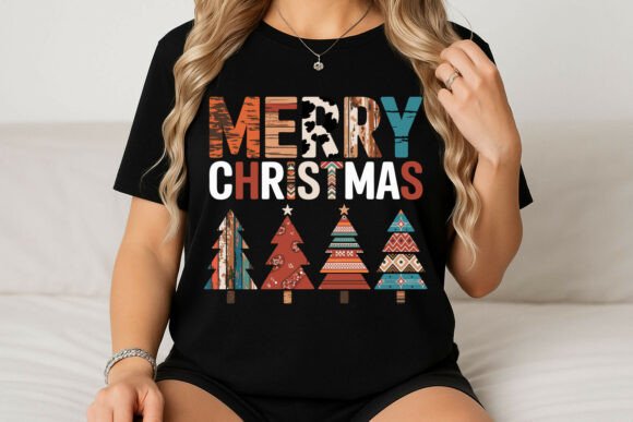Merry Christmas Text and Christmas Trees