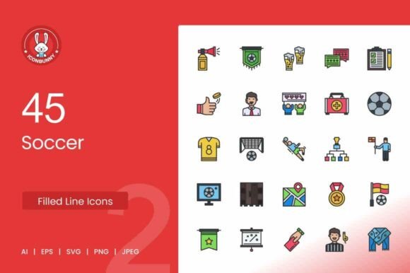 Soccer Filled Line Icons Graphics