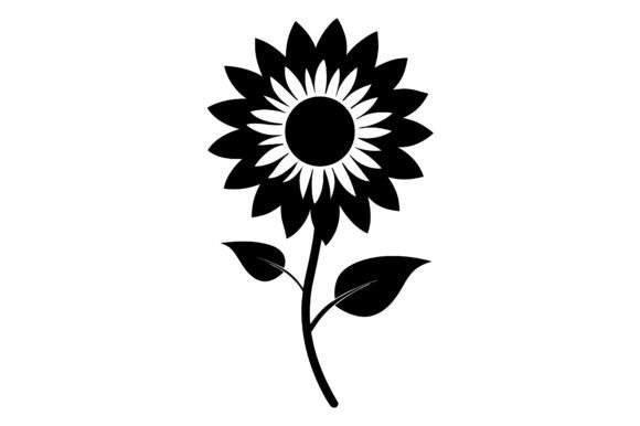 Sunflower Clip Art Black Silhouette Graphics for Crafts