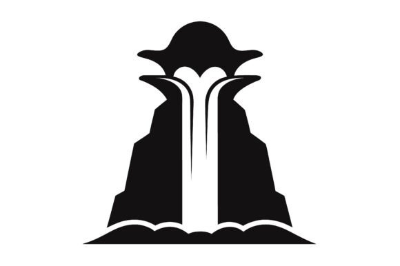 Waterfall Clip Art Black Silhouette for Graphics and Crafts