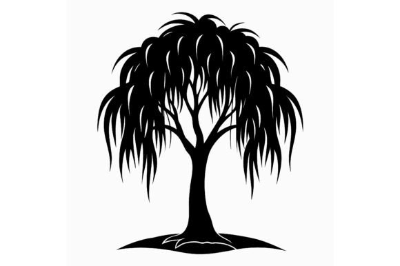 Willow Tree Clip Art Black Silhouette Graphics for Crafts